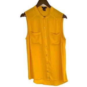 Sleeveless button front mustard blouse, women large